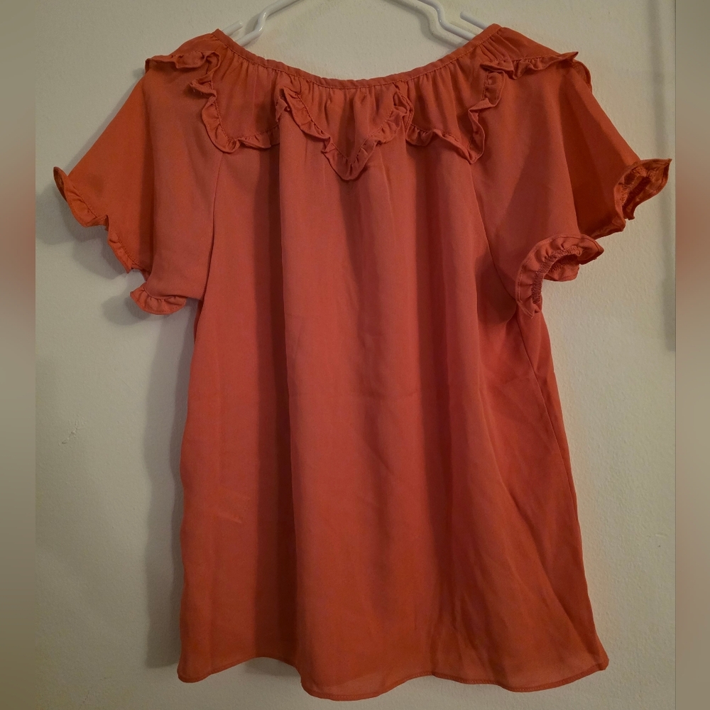 Max StudioShort-Sleeve Ruffle-Trim Top Size Small - Picture 5 of 6